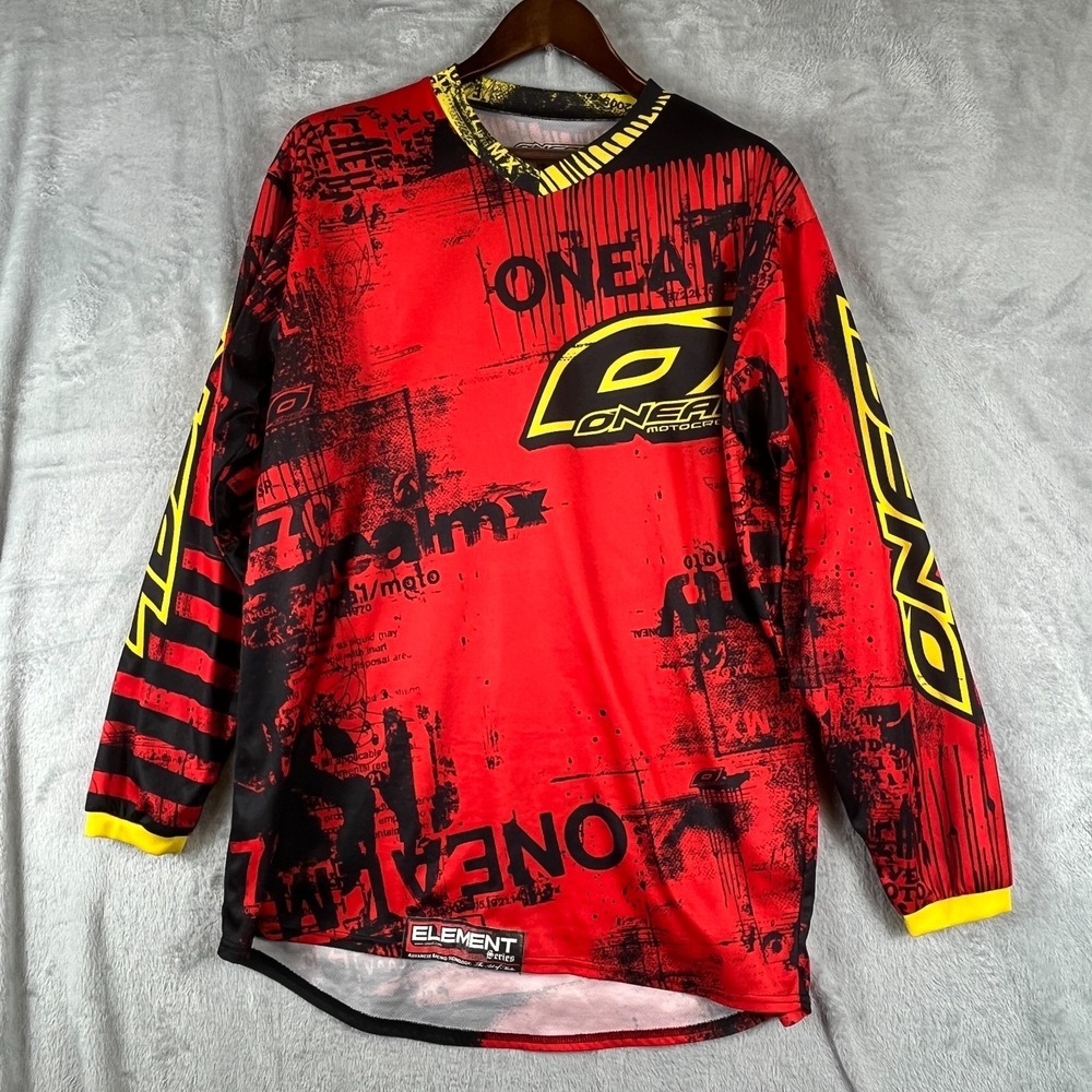 O'Neal Mens L Element Motocross Jersey ATV Offroad Racing Dirt Bike Red Yellow
